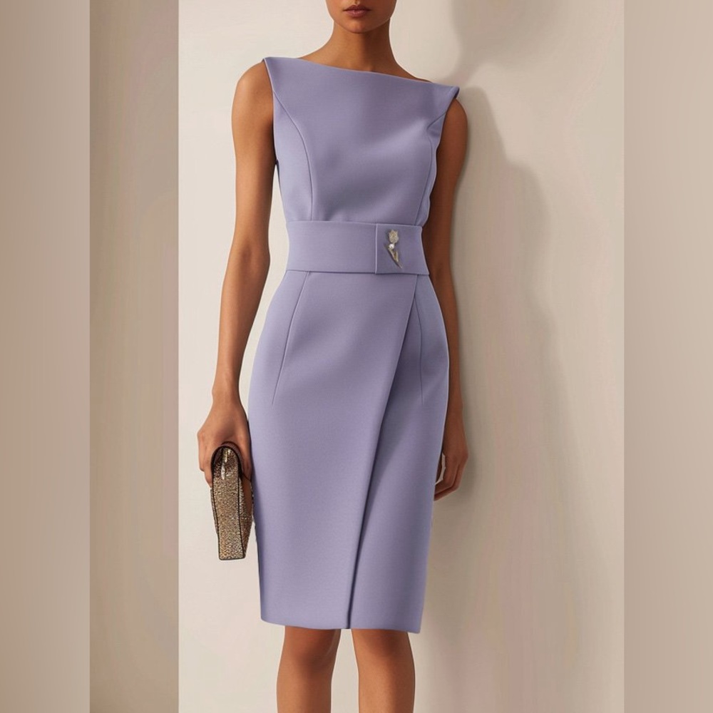 Lavender Purple Sleeveless Rheinstone Sheath Midi Dress